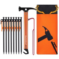 HUNDRUP 30cm 3in1 [강화판] 페그 해머 캠프 해머 텐트 페그 8개 반사재들이 로프 부착 고탄소강 해머 고정용 리벳 추가, 해머 본체 + 수납 가방
