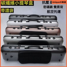 碳纖維小提琴盒背包，輕便雙肩背帶譜袋密碼鎖，抗壓航空託運4/4，碳纖維輕量防水琴盒, 黑斜紋,均碼, 1個