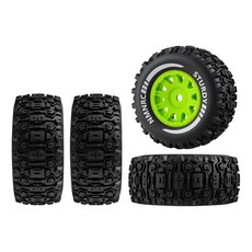 NMNRC Arrma 1/16 Mojave Grom 4X4 RTR 시리즈 업그레이드 부품과 호환되는 사전 접착 플라스틱 림 휠 및 타이어 그린, NMNRC Arrma 1/16 Mojave Grom 4