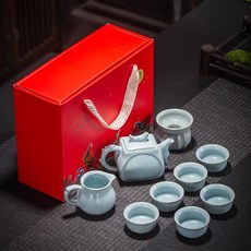 哥窯茶具套裝功夫陶瓷開片德化家用整套茶壺禮盒茶杯伴手禮, 1個, 國朝紅汝窯10頭魚方壺:如圖所示587