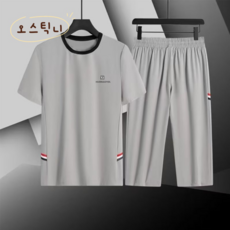 오스틱니 남성 초특가 아이스 실크 여름 캐주얼 데일리 빅사이즈 반팔 티+반바지 세트