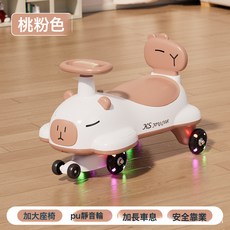 新款兒童挖機扭扭車1-3-6歲防側翻男女寶寶大人可做滑行車溜溜車, 1個, 桃粉色＋閃光靜音輪:桃粉色＋閃光靜音輪