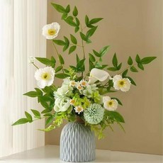 仿真花藝術擺件輕奢ins風年輕人桌面插花花藝裝飾品高級仿真綠植仿真花永生花人造花乾燥花永不凋零拍照道具假花裝飾居家裝飾, 【主圖熱款】豆蔻年華花束+藍色花瓶