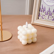 레오빈스 LED 큐브 초 예쁜 양초 파스텔 버블 오브제 초 캔들 티라이트 무드등 촛대, 화이트 LED 큐브 캔들