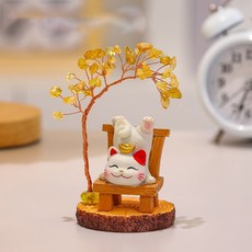 [런런피티]복고양이 재물운 인테리어 소품 행운나무 장식 귀여운 집들이 선물, 소원성취 고양이