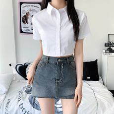 [MADE/자체제작/2size] 하이디 베이직 뒷밴딩 반팔 크롭 셔츠
