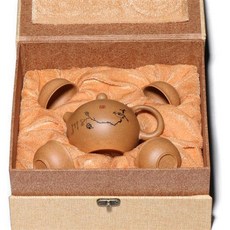 手工(卡口一粒珠) 正宗宜興紫砂壺 原礦黃金段泥(有證書), 一套黃金老段泥鳥語錦盒大球孔200毫, 1個