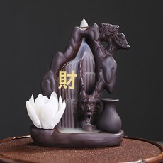 紫砂檀香沉香爐室內家居擺件創意高山流水中國龍吐煙倒流香爐, 高山流水隱龍左財