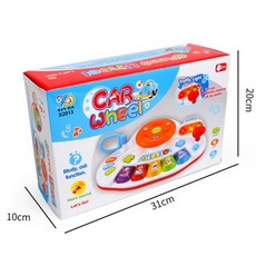 音樂玩具C10A 方向盤電子音樂琴 電動方向盤 五鍵電子鋼琴 仿真汽車 音樂鋼琴 兒童 益智玩具 電子琴, 1個, 英文版－白色 彩盒