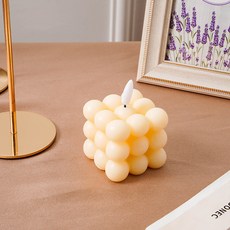 레오빈스 LED 큐브 초 예쁜 양초 파스텔 버블 오브제 초 캔들 티라이트 무드등 촛대, 베이지 LED 큐브 캔들
