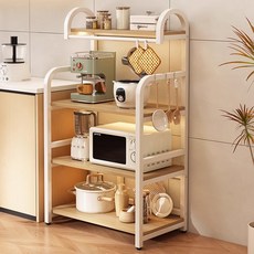 SeekFun 다용도 주방 선반 전자레인지 오븐 수납 조리도구 정리용 다층형 선반, 4단, 흰 원목색