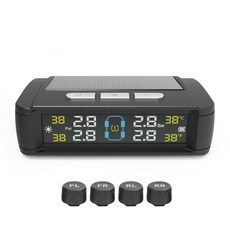 TPMS 센서 타이어 모니터 압력 공기압 온도 측정기 태양열충전 경보장치, 블랙(외장 센서-한국어 음성), 1개