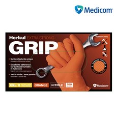 메디컴 헤르쿨 고중량 니트릴 다이아몬드 다회용 장갑 정비 중공업 식품 청소 원예, 100개, L, 오렌지