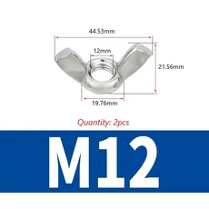 304/316 스테인리스 스틸 윙 너트 손으로 조이는 너트 나비 너트 M3 M4 M5 M6 M8 M10 M12 DIN315, 02 304 stainless steel, 01 2pcs M12, 01 CHINA, 2개