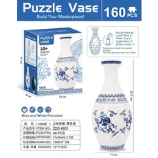 크로스보더 DIY 3D 퍼즐 꽃병 | 청화백자 장식 꽃꽂이 장난감 어린이 선물 및 책상, 03 blue and white