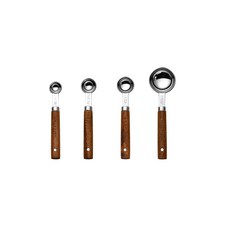 木質手柄不鏽鋼量杯4件套 黑色不銹鋼量勺套裝 帶刻度量匙 廚房計量工具 烘焙工具 咖啡豆奶粉杯, 1個