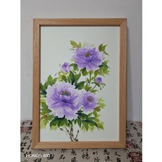 純手繪國畫牡丹擺臺 附胡桃木框 尺寸8K內芯26.8x38cm, 參考詳情頁