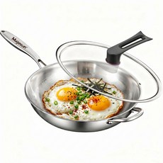 Majesun 무코팅 프라이팬 304티타늄 스테인레스 논스틱 인덕션 가스레인지 겸용, 1개, 32cm