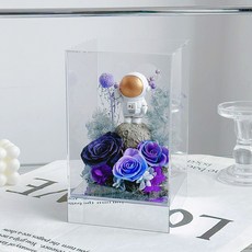 太空人永生花透明方盒，手工製作，附禮盒包裝, 太空人透明方盒_深藍色系