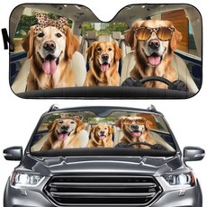 Generic 재미있는 Vizsla 강아지 운전 자동 햇빛 가리개 자동차 앞유리 창문 커버 멋진 선바이저 UV 프로텍터 가리개 트럭 차량 SUV 밴 동물 장식 차량을 시, 골든 리트리버 도그