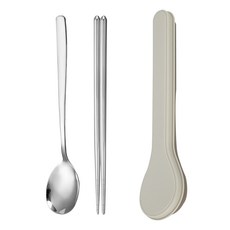 KOUJI 叩吉好物 奶油系環保餐具 簡約設計 環保材質 提升用餐質感, 1套, 湯匙+筷子, 撞色奶奶灰