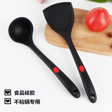 食品級矽膠鍋鏟湯勺 不沾鍋專用 炒菜耐高溫, 黑色,鍋鏟, 1個