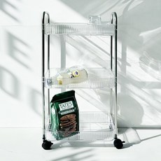 코드홈 이동식 투명 트롤리 선반 카트, 3단