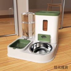 寵物自動餵食器飲水機 狗貓飼料餵食碗 二合一防黑下巴易拆洗大容量餵食飲水一體機, 典雅款雪域灰【飲水過濾/流暢不卡糧】,優質PP-自動蓄水, 1個