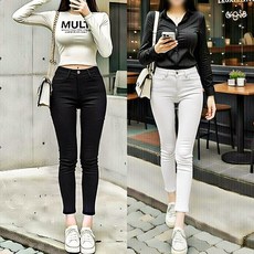 허리 밴딩 스판 여성 스키니진 팬츠 바지 검정 화이트진 청바지 9부 봄 가을