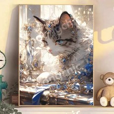 레진 보석십자수 사각 비즈 취미 DIY 블루 보석 고양이, 1개, 50 x 60cm