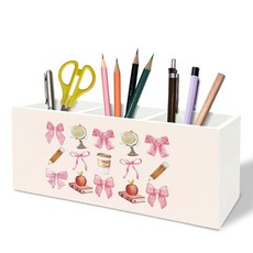 TFKFJLF Preppy 핑크 코케트 리본 펜 홀더 책상용 프레피 책상 장식 메이크업 브러시 나무 오거나이저 걸리 아크릴 펜 연필 홀더 정리함 학교 사무실 기숙사 액, TFKFJLF Preppy 핑크 코케트 리본 펜 홀더,