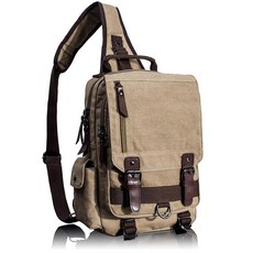 Leaper 캔버스 매신저 크로스보디 가방 레드 M 271349, Medium, Khaki