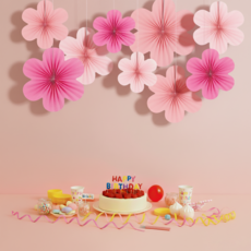 도르 페이퍼팬 플라워 파티팬 데코 9종 장식 세트, 핑크레드