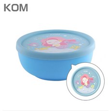 KOM 最新版三色碗 不鏽鋼餐碗 矽膠碗 耐高溫 附碗蓋湯匙 幼稚園餐碗 副食品碗 幼兒園餐碗, 1個, 最新款】矽膠蓋隔熱碗→美人魚（附湯匙