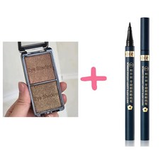 2구 듀오 미세 펄 아이섀도우 팔레트 딥 브라운 촉촉한 아이팔레트, 1개, 팔레트 + 블랙 아이라이너