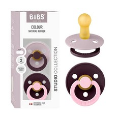 BIBS Colour Studio 젖꼭지 2팩 BPA 프리 둥근 젖꼭지 천연 고무 라텍스 덴마크산 사이즈 2 (6-18개월) - 블러시/우드척, Size 2 | 6+ Month, Dusky Lilac / Plum