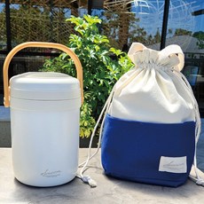스밈콤마 보온 도시락통+보온 가방 세트, 1세트, 화이트2.2L+블루가방