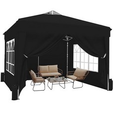 SANWAY 3x3m(10x10피트) 팝업 캐노피 텐트 측벽 4개 쉬운 설치 방수 자외선 차단 야외 캠핑 및 뒷마당 파티용 휴대용 가방 포함 - 블랙, Grey (Canopy with 4 Sidewalls)