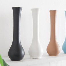 (2+1) 도자기 원형 화병 비비드슬랜더 6x20cm 3컬러 조화 꽃병 인테리어 소품 원예 용품 꽃꽂이 가드닝, 브라운