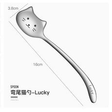 喵星人湯匙 304不鏽鋼 可愛造型甜點咖啡勺, 1個, 【E】Lucky, 本色