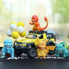 皮卡丘汽車擺件搖頭卡通公仔，創意可愛車內飾品，車載中控臺裝飾, /猥瑣皮丘+4小黃戰3+黃球+米墊】, 1個