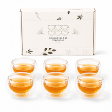 57도씨 이중 내열유리 유리잔 50ml 6P 찻잔 세트, 투명, 이중유리 찻잔 6P, 1세트