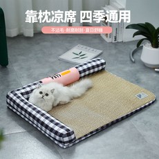 寵物涼墊 可拆洗貓咪涼蓆窩 狗貓通用床墊 夏季寵物涼墊, 1個, 半圓印花格子款,M