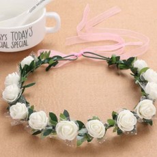 화이트 장미 꽃머리띠 12송이 화관 웨딩 드레스업 헤어 악세사리, 1개, 상세페이지 참조