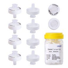 COBETTER 100팩 주사기 필터 나일론 랩 0.2μm 기공 크기 25mm 직경 친수성 여과 비멸균 화이트, 0.45μm/ 13mm