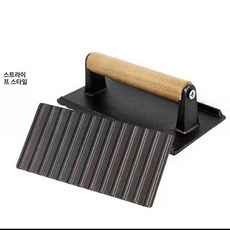 무쇠 스테이크 껍데기 누름판 누르개 원형 돼지 그릴프레스, 직사각형 줄무늬 20 x 10.5cm, 1개, 1cm