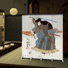 일본병풍 그림 게이샤 배경 사무라이 가벽 파티션 맞춤형 6패널 연회색, 레몬노랑
