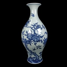 清雍正青花桃蝠紋橄欖瓶 宮廷珍藏 老件文物 花瓶瓷器 附錦盒