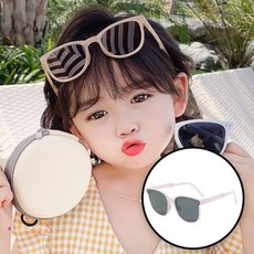 팬시온 아동 접이식 선글라스 뿔테 폴딩 선글라스 자외선 블루라이트 차단 가죽 케이스 증정
