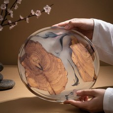 木紋樹脂方形杯墊 隔熱防滑茶杯墊 創意茶道配件, 崖柏-圓盤, 1個